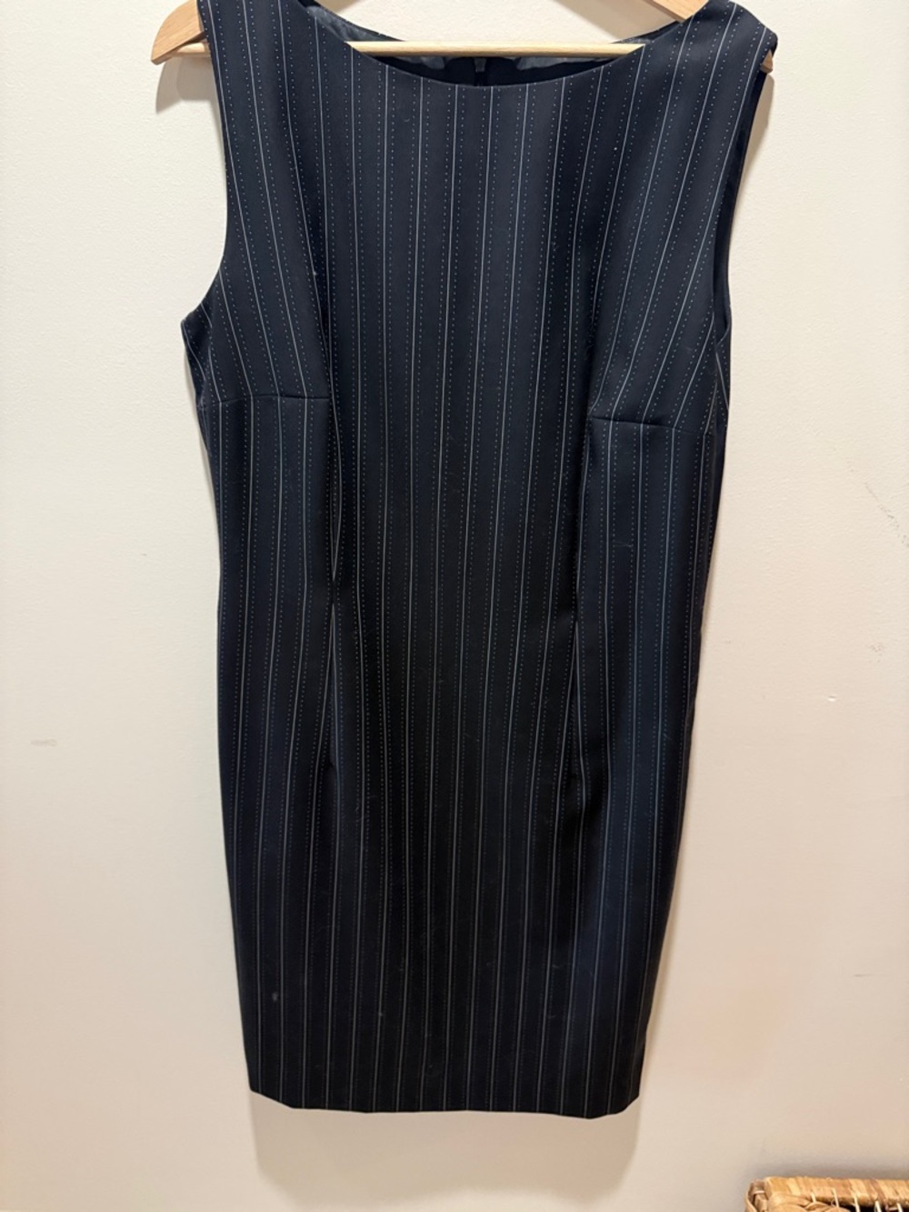 Escada Black Pinstripe dress with Subtle White Stitching